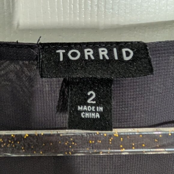 Torrid Hi Low Clip Floral Wrap Blouse Womens Size 2X Dark Slate Gray 3/4 Sleeves - Picture 7 of 13